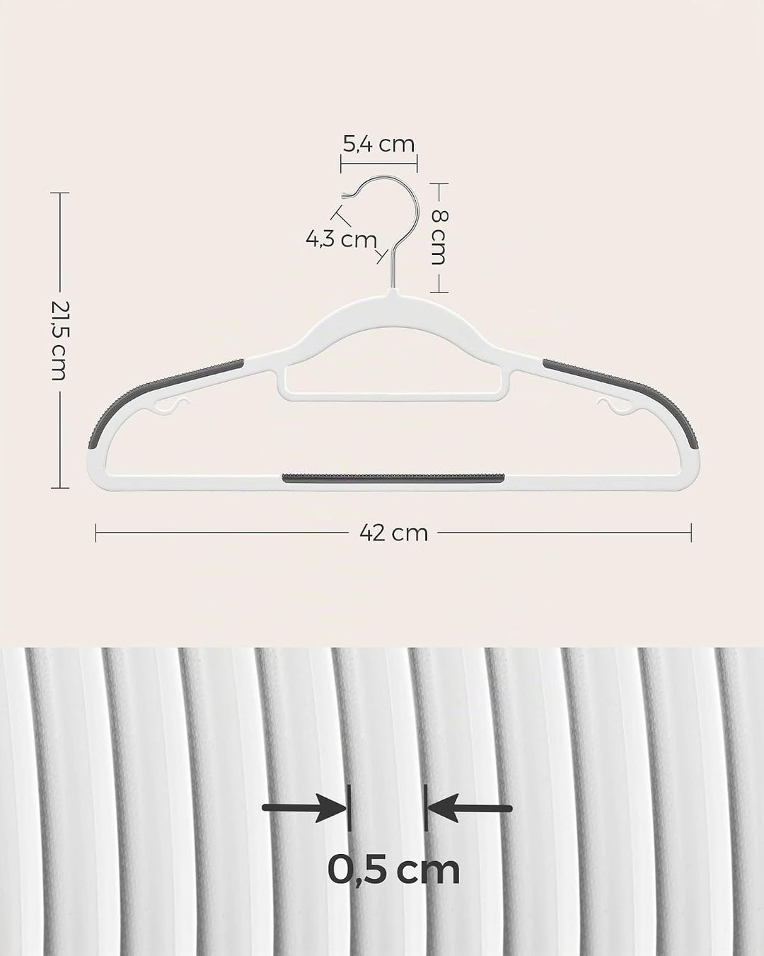 SONGMICS Kleiderbügel 50er Set, Bügel aus Kunststoff, rutschfest, platzsparend, Dicke 0,5 cm, 42 cm