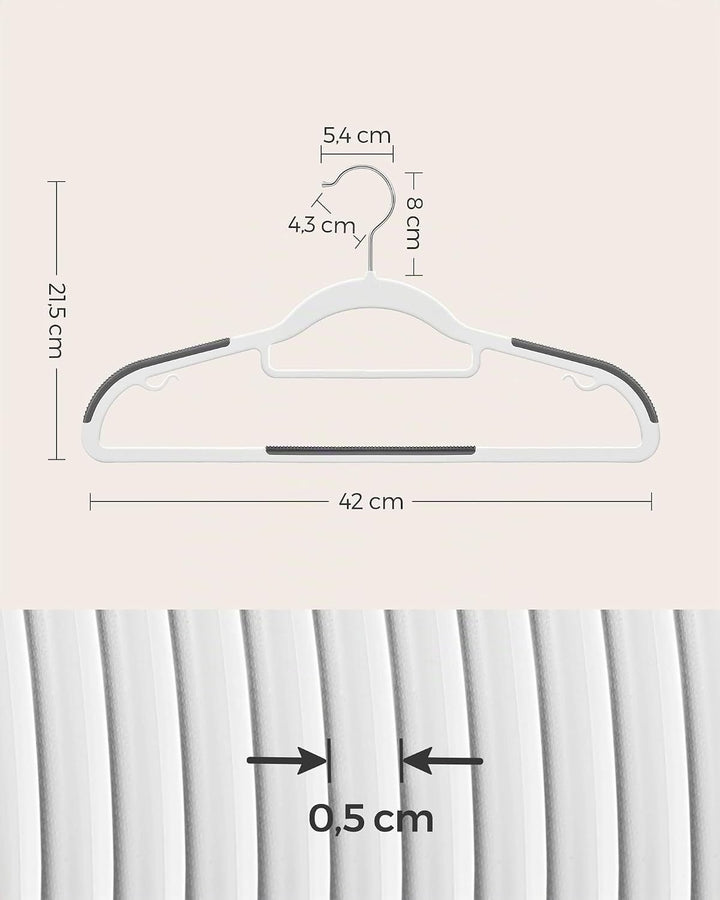 SONGMICS Kleiderbügel 50er Set, Bügel aus Kunststoff, rutschfest, platzsparend, Dicke 0,5 cm, 42 cm