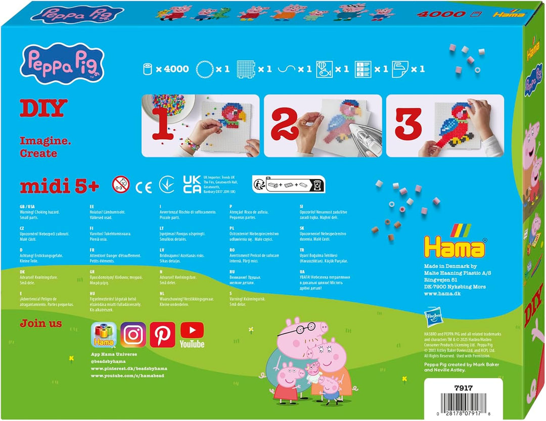 Hama Perlen 7917 Peppa Wutz & Schwester, grosse Geschenkpackung mit 4000 Midi-Perlen, 2 Stiftplatten