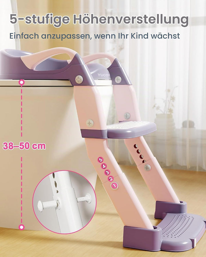 Yucch Toilettensitz Kinder mit Treppe – Upgraded 2-in-1 Kind Toilettensitz höhenverstellbar, rutschf
