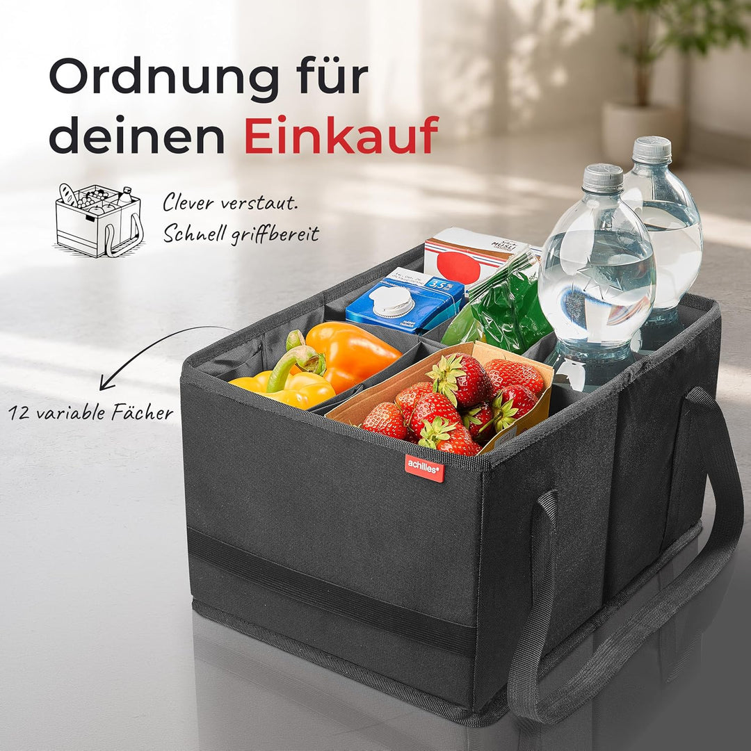 achilles Einkaufskorb faltbar mit flexiblen Fächern – Einkaufs-Organizer mit verstellbaren Trennwänd