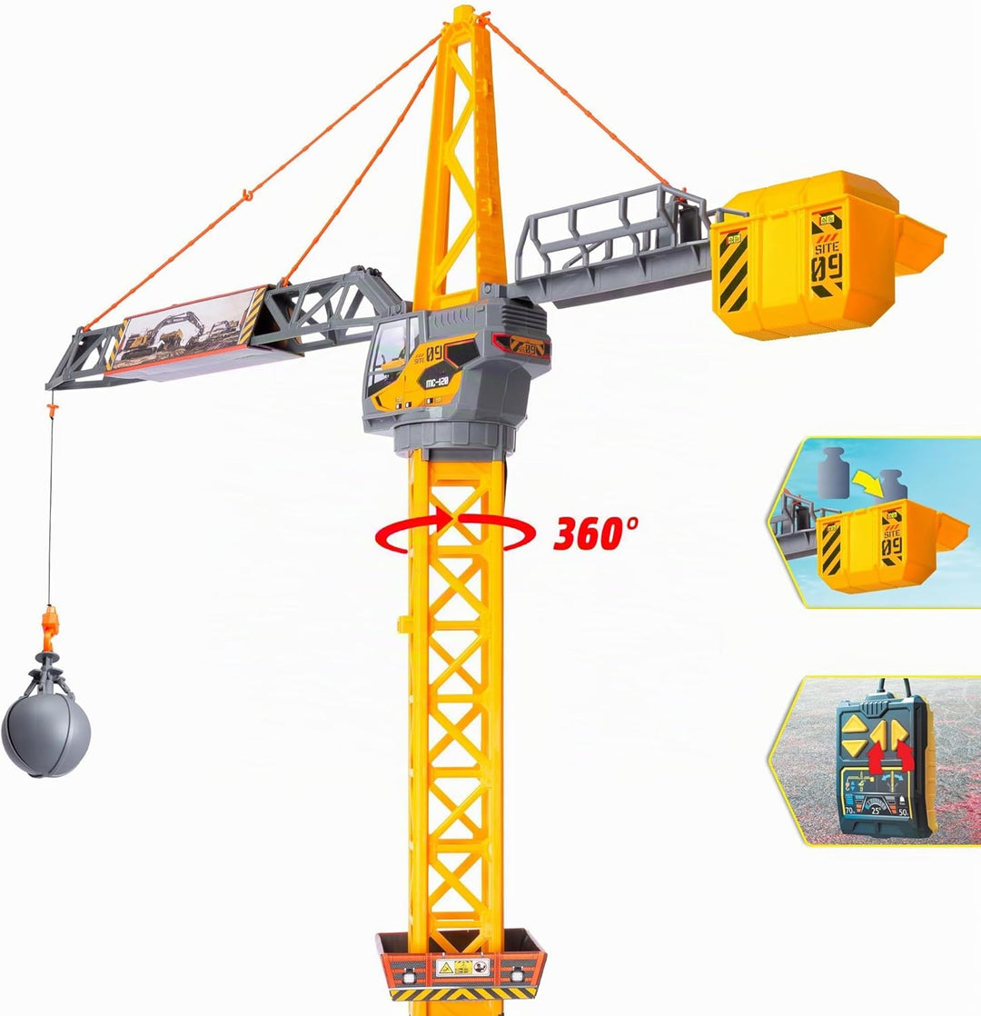 Dickie Toys - Mighty Crane (110 cm) - grosser Spielzeug-Kran mit 360°-Drehung & Abrissbirne inkl. Gr