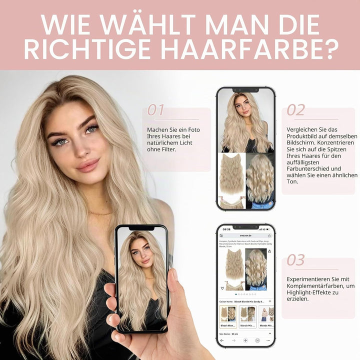Extensions Echthaar mit Gummiband, Silk-co Wire in Extensions Goldenbraun Highlights Bleichblond 60g