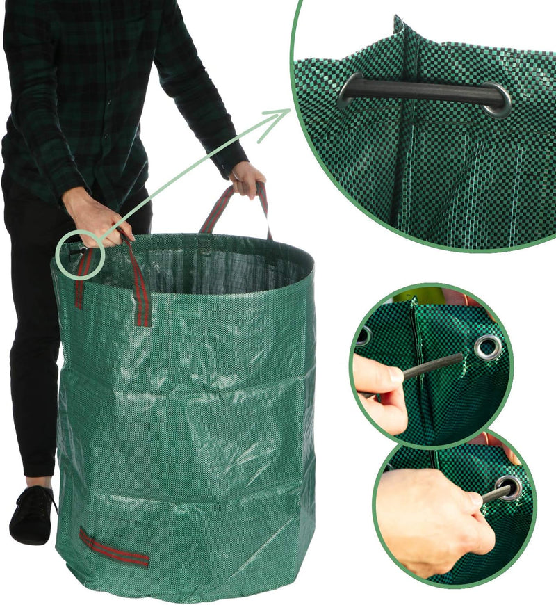 com-four® 3x Gartenabfallsack L - je 272L - 150gsm - faltbarer Gartensack mit Tragegriffen extra sta