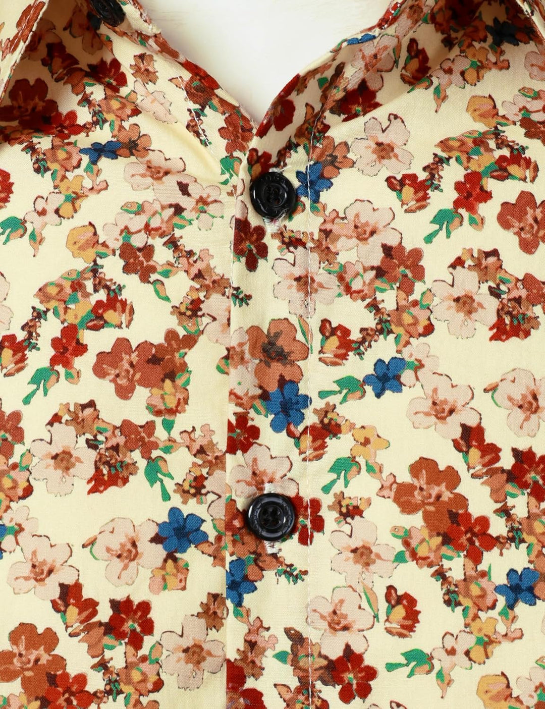 JOGAL Herren Regular Fit Floral Business Hemd Langarm Button Down Print Freizeithemd S Beige Floral,