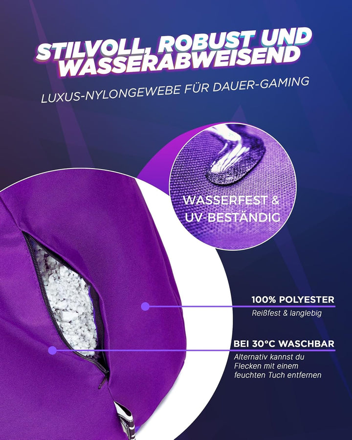 PATCH HOME Gamer Kissen & Lounge Sitzsack – befüllbar mit Reissverschluss, gefüllt mit Styropor, gee