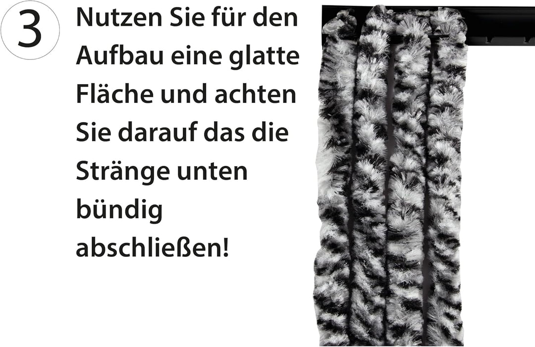 Arsvita Flauschvorhang 160x200 cm in Unistreifen schwarz - grün - weiss, Perfekter Insekten- und Sic