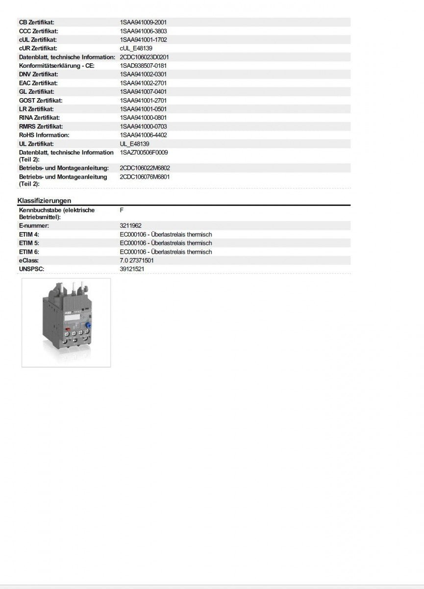 abb-entrelec TF42 – 1,3 – RELE TERMICO Überladung 6 GG