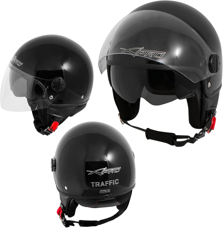 A-Pro Motorradhelm Motorrad Roller Jet Helm Innensonnenblende Viser Schwarz 2XL, 61 cm (XXL) Schwarz