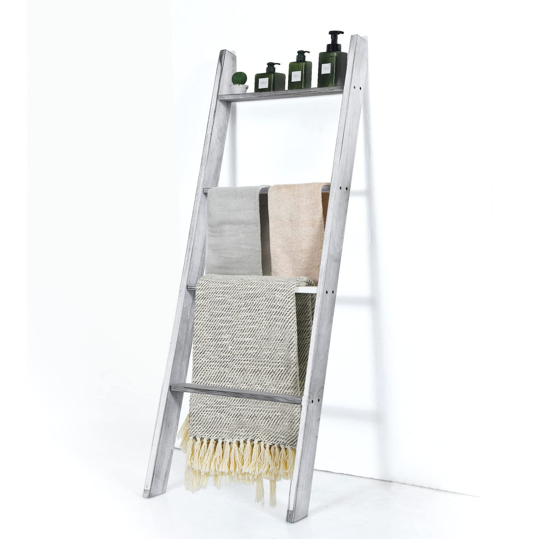 GOPLUS 4 Ebenen Handtuchständer, Handtuchleiter Holz, Handtuchständer Leiterregal, 4 Handtuchstangen