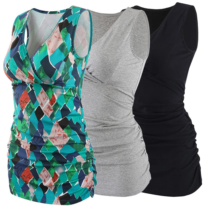 COLOMI Damen Umstandsoberteile Ärmellos Stillshirt Umstandsshirt V-Neck Nursing Tops Umstandsmode, B