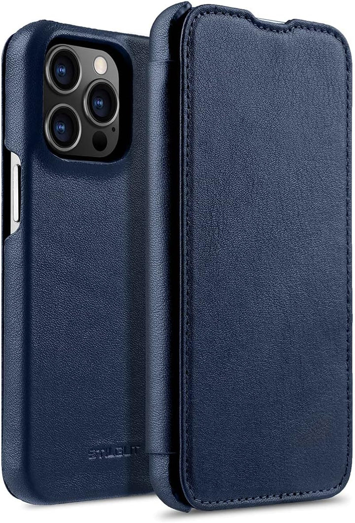 STILGUT Book Case kompatibel mit iPhone 13 Pro (6.1“) Hülle aus Leder zum Klappen, Klapphülle, Handy