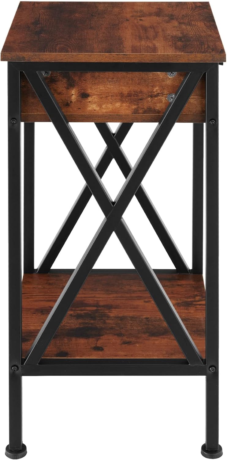 tectake Beistelltisch mit Schublade und Ablageflächen, Nachttisch Boxspringbett, Industrie-Design, 3