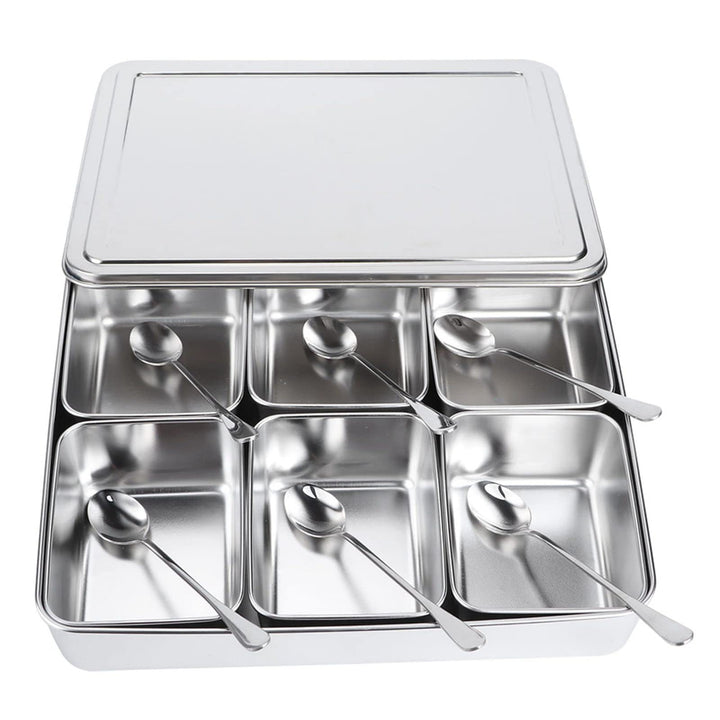 Hapivida Zutatenbehälter Pizza Edelstahl 343 x 299 x 68 mm 6 Gitter Gewürzbox Beilagenbehälter Gewür