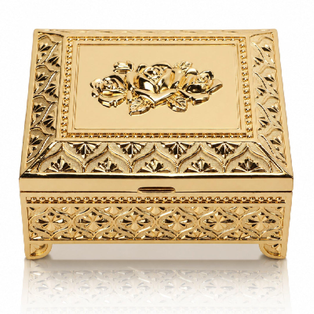 HERCHR Vintage Schmuckschatulle aus Metall, Schmuckkästchen Schmuckaufbewahrungsbox mit Rosenmuster