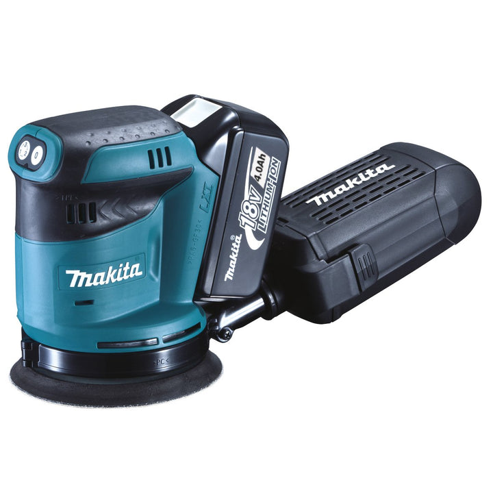 Makita Akku-Exzenterschleifer, (18 V im Makpac mit 2 Akkus 4,0 Ah + Ladegerät), DBO180RMJ mit 2x Akk