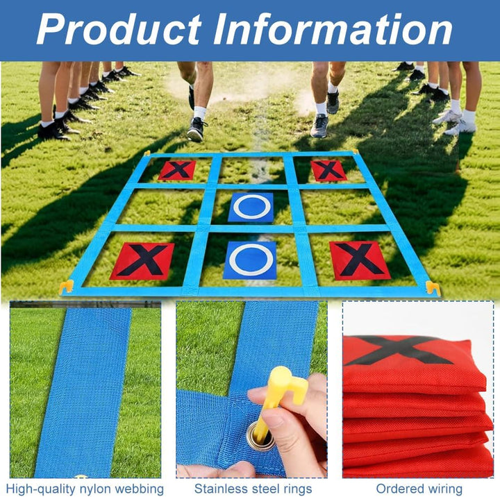 Riesiges Tic Tac Toe, 1,2m x 1,2m Outdoor Spielset Wurfspiel mit 10 Cornhole Säckchen Erwachsene & K