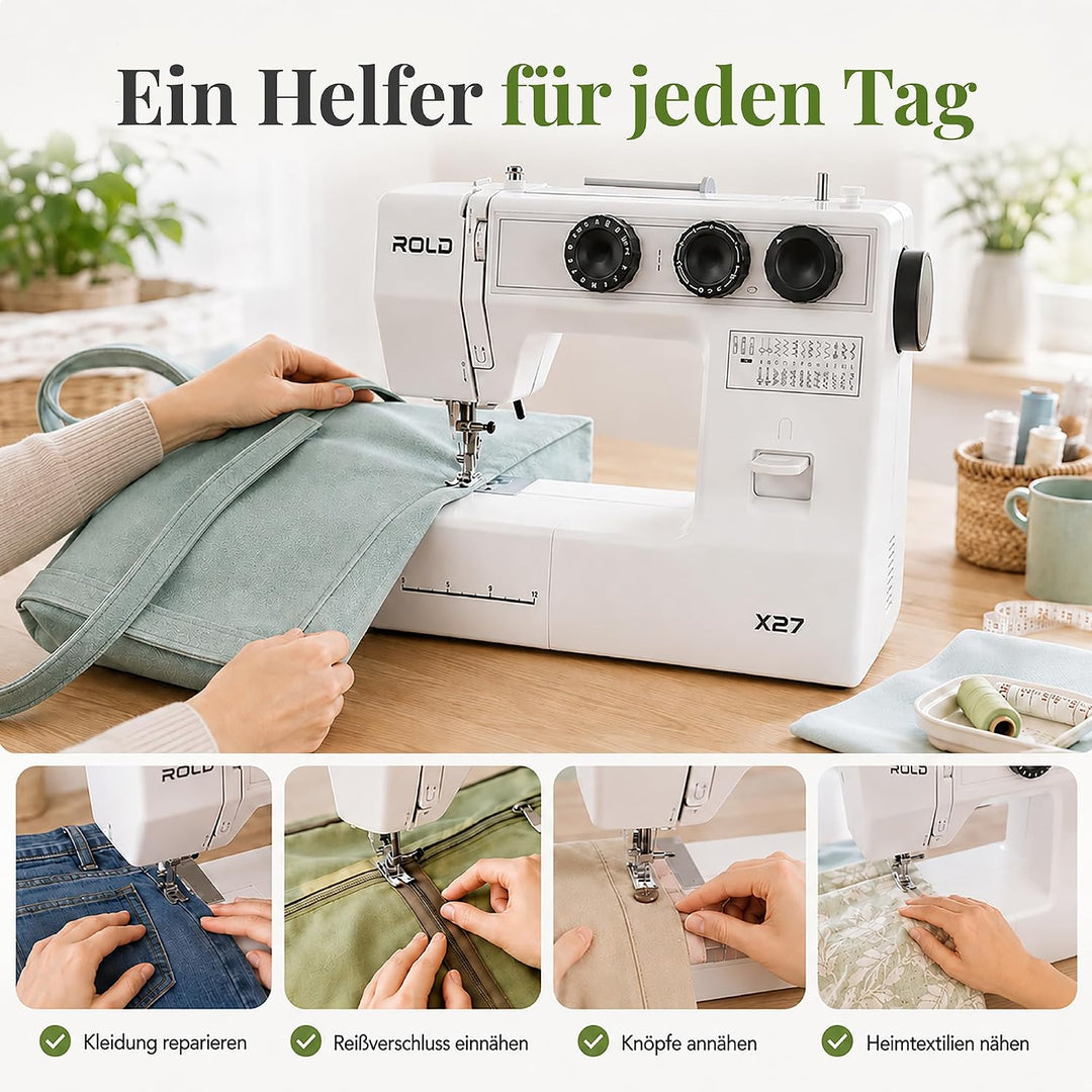 ROLD X27 Mechanische Nähmaschine mit Servomotor – 25 Stichprogramme, Automatischer Nadeleinfädler, L