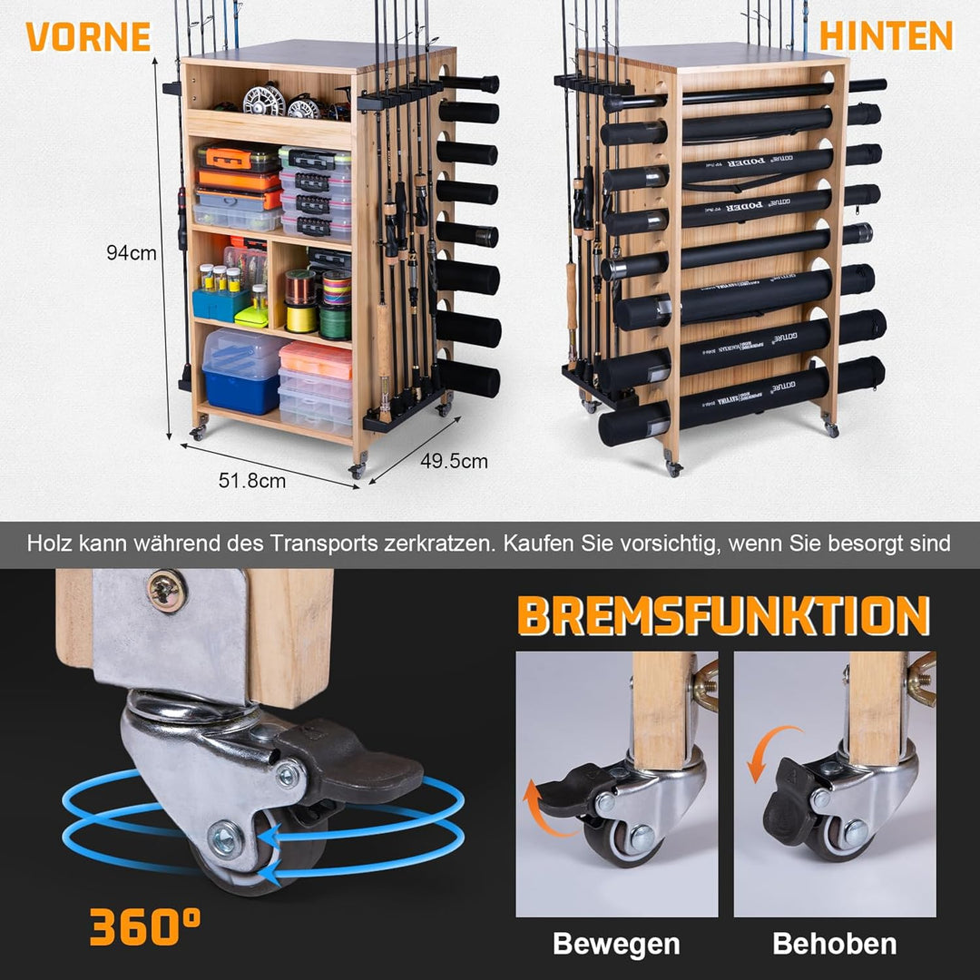 Goture Holz-Aufbewahrungsschrank für Angelausrüstung mit Angelrutenhalter und Platz für Angelboxen u