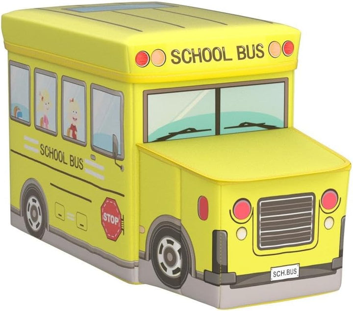 Bieco Aufbewahrungsbox mit Deckel Kinder Schulbus, faltbar, Sitzhocker mit Sitzgelegenheit, und Pols