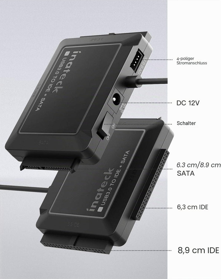 Inateck IDE SATA to USB 3.0 Adapter für 2.5/3.5 Zoll HDD/SSD Festplatten, mit 12V/2A Stromversorgung