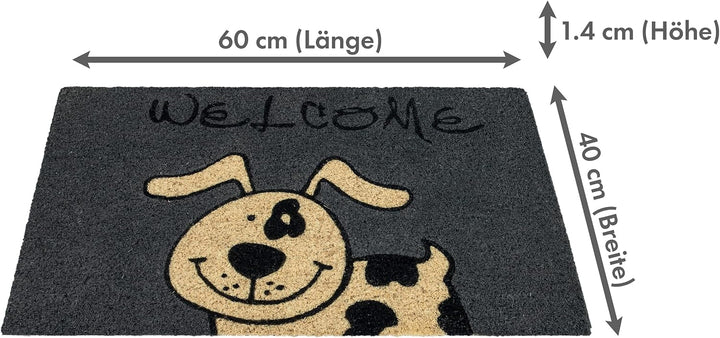 Fussmatte Kokos Hund – Türmatte 40x60 cm – antibakterielle Eingangsmatte – Kokosmatte mit Vinylrücke