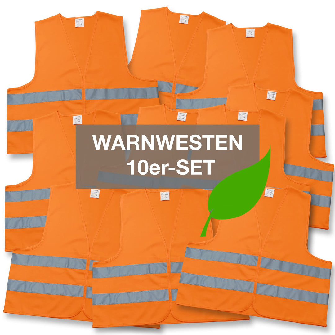 4business 10 Stück Kfz Warnwesten Recycling orange EN ISO 20471 Klasse 2 Erwachsene Unisize recycelt