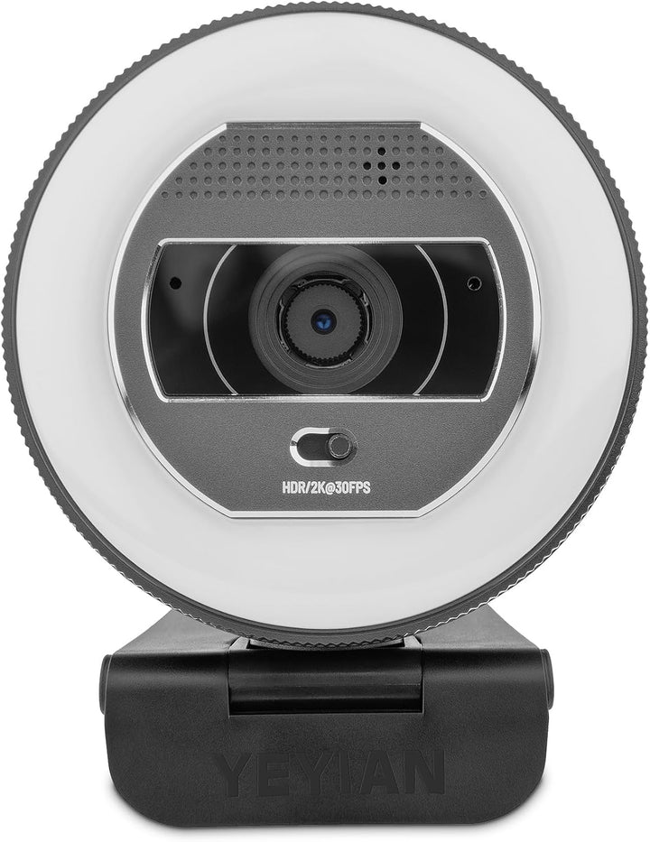 Yeyian Webcam-Streaming Autofokus Dual-Mikrofon-Rauschunterdrückung | 2K 2560x1440 30FPS | LED-Ringl