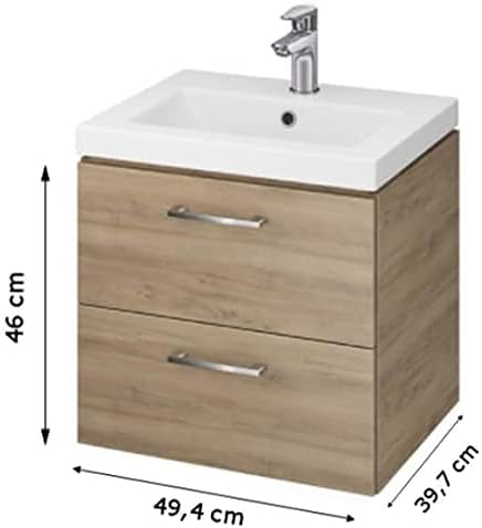 VBChome Waschbecken mit Unterschrank 50 cm mit Armatur und Pop Up Ventil Badmöbel Nussbaum Waschtisc