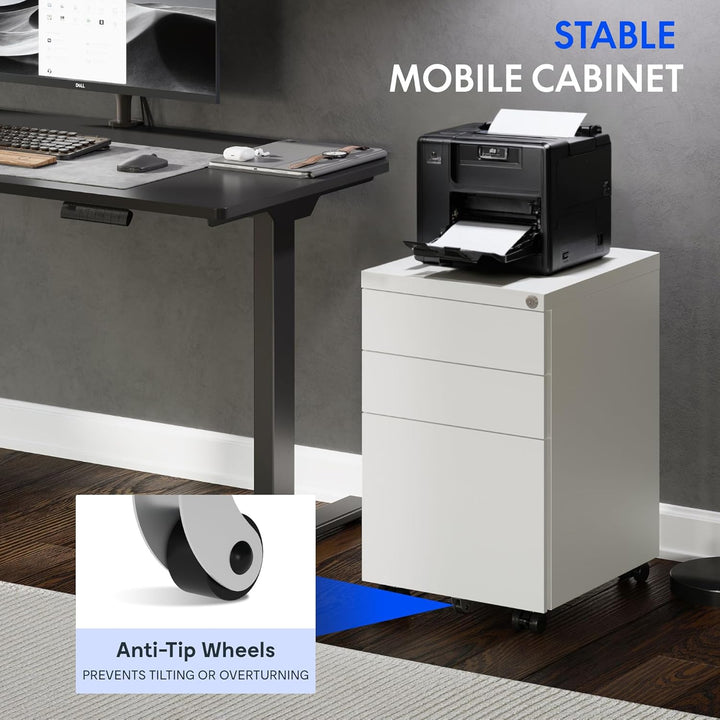 FLEXISPOT Rollcontainer mit 3 Schubladen, mobiler Aktenschrank mit Rollen, Schubladenschrank Bürosch