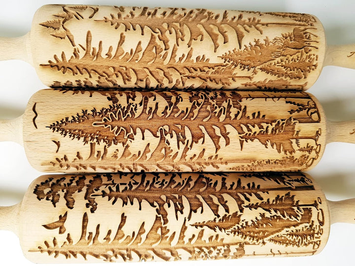 Nudelholz WALD für Hausgemachtes Gebäck. Teigroller mit Liebe für DIY Küche, Plätzchen. Gravierte Nu