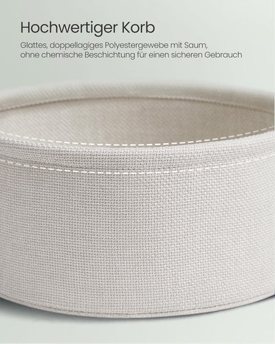 VASAGLE Beistelltisch rund, Kleiner Tisch, Couchtisch klein, Wohnzimmertisch mit Korb aus Stoff, Sta