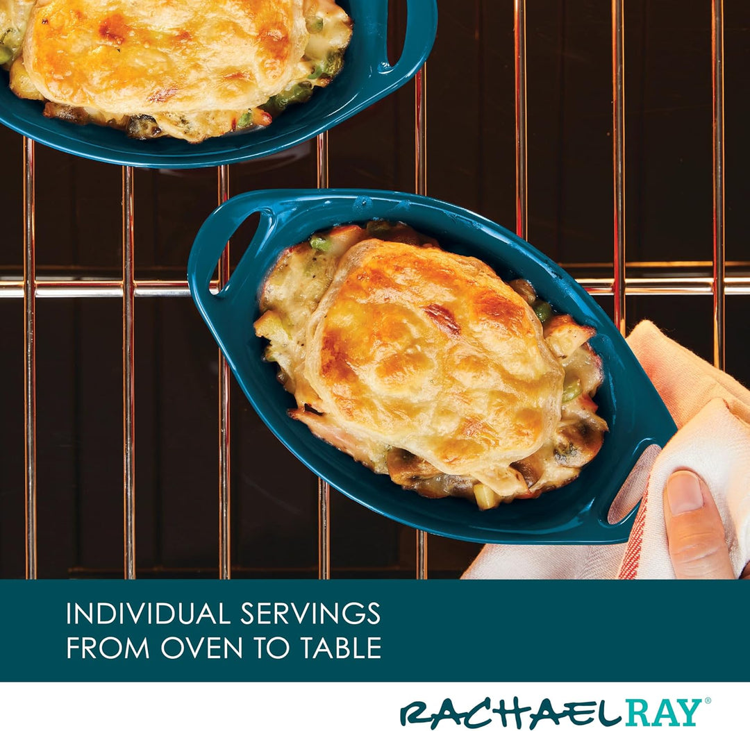 Rachael Ray Solid Glaze Ceramics Au Gratin Bakeware/Baker Set, Oval - 2 Piece, Teal 2 Piece Blaugrün