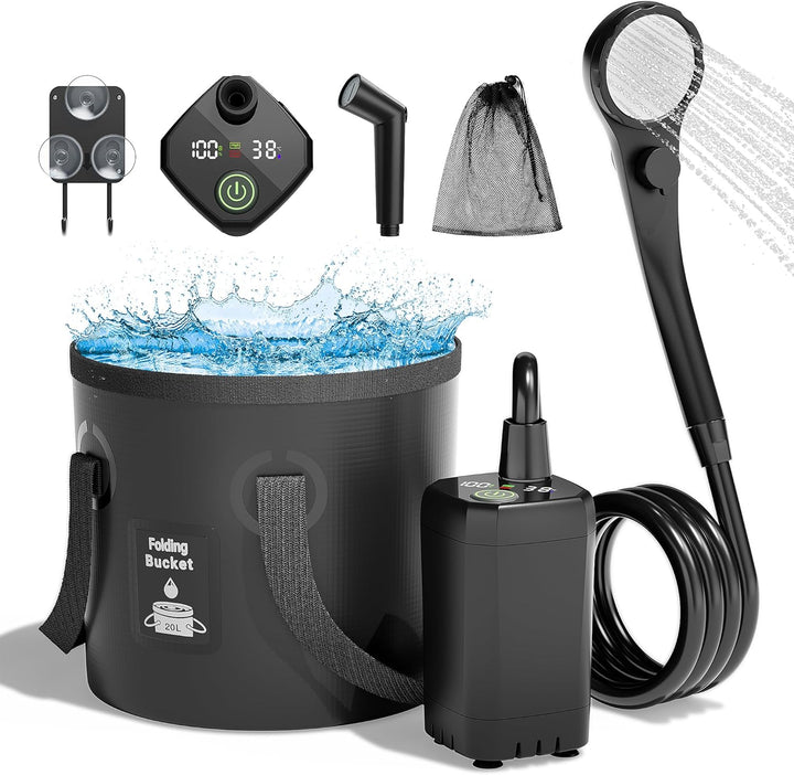 Mytrix 2024 Upgraded Portable Camping Shower Full Set, 6000mAh Rechargeable Power Suction Pump with