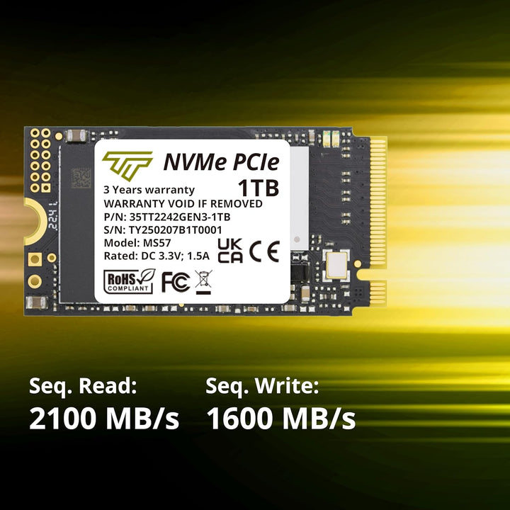 Timetec 1TB M.2 2242 SSD NVMe PCIe Gen3x4 3D NAND TLC Lese-/Schreibgeschwindigkeit bis zu 2.100/1.60