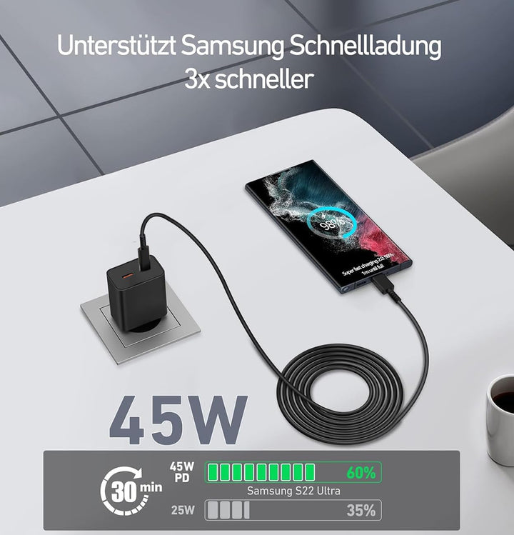 45W USB C Schnellladegerät Ladegerät mit USB Adapter2 Ports Ladeadapter für iPhone 17 16 15 14 Pro M