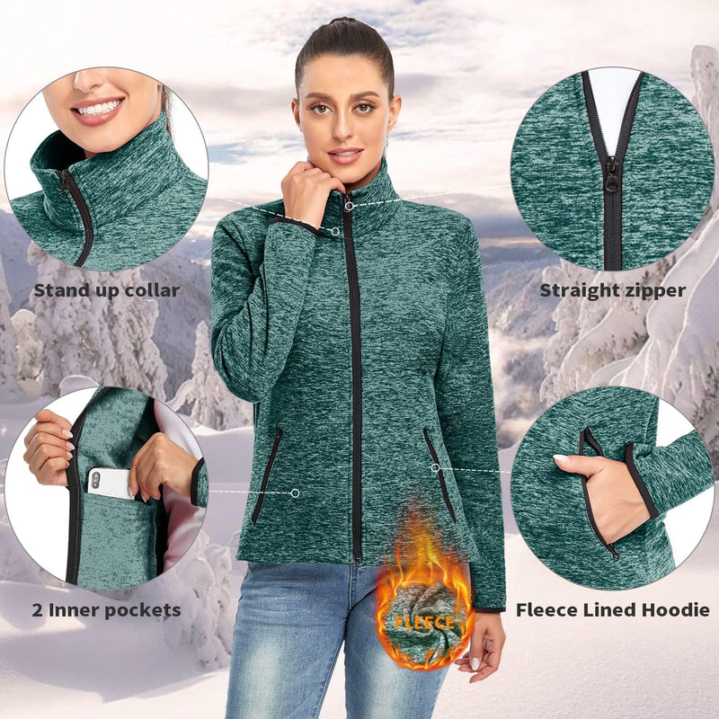 Soneven Fleecejacke Damen, Damen Fleece Jacke mit Durchgehendem Reissverschluss Langärmlig Leicht Fu