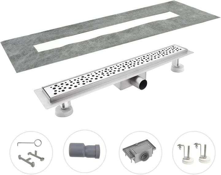 Duschrinne 100 cm, Blase Duschrinne extra flach, Edelstahl Bodenablauf Komplettset mit Siphon Haarsi