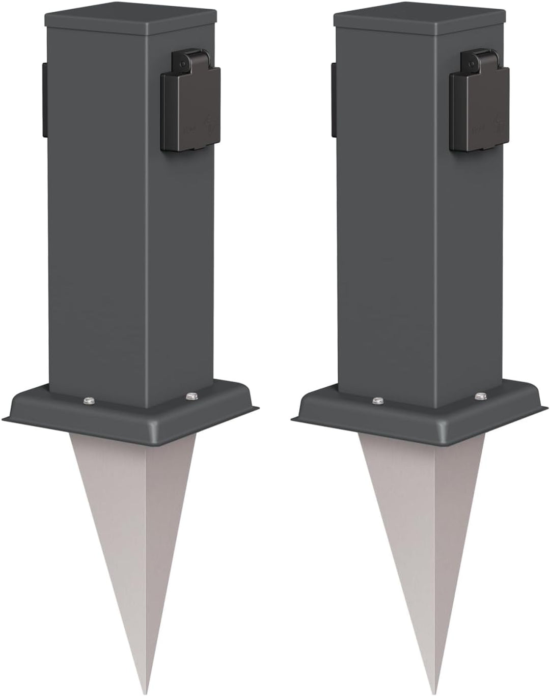 ledscom.de 2X Garten-Steckdosen-Säule Polly mit Erdspiess für aussen, IP44, 2-Fach, anthrazit, eckig