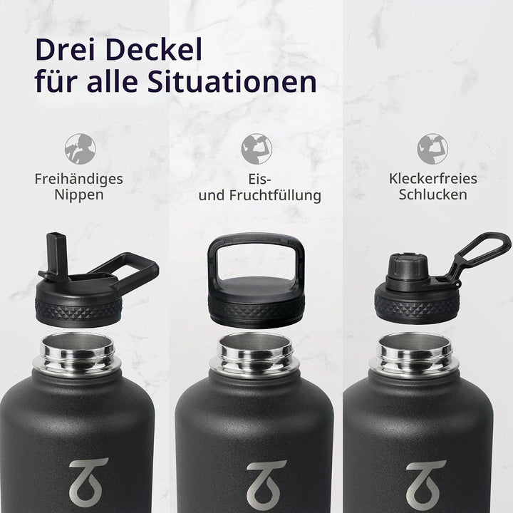 Trebo Wasserflasche mit Paracord-Griff, 1,8 l, lebensmittelecht, doppelwandig, vakuumierter Edelstah