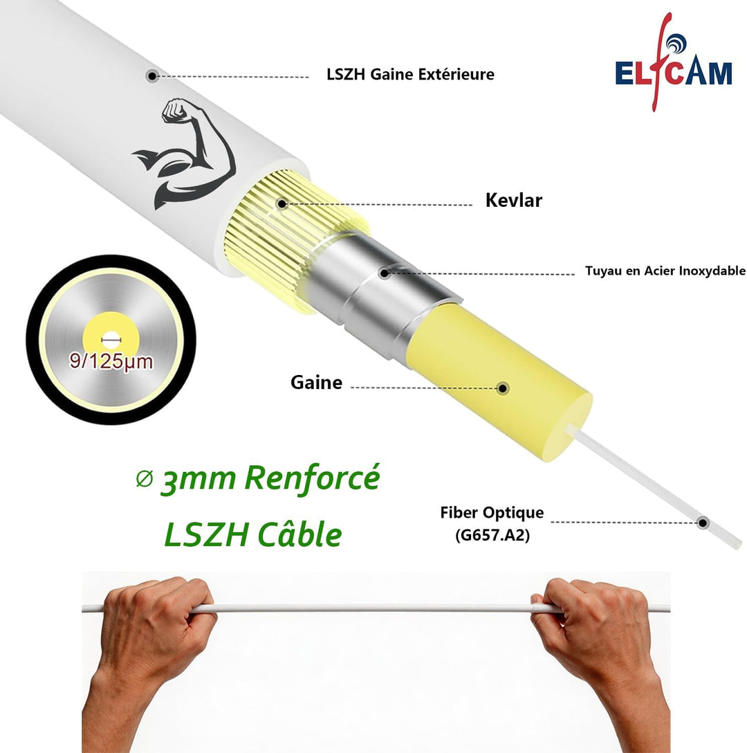 Elfcam® - 50m Glasfaserkabel SC/APC auf SC/APC Simplex Singlemode 9/125μm LSZH (50M), 50M