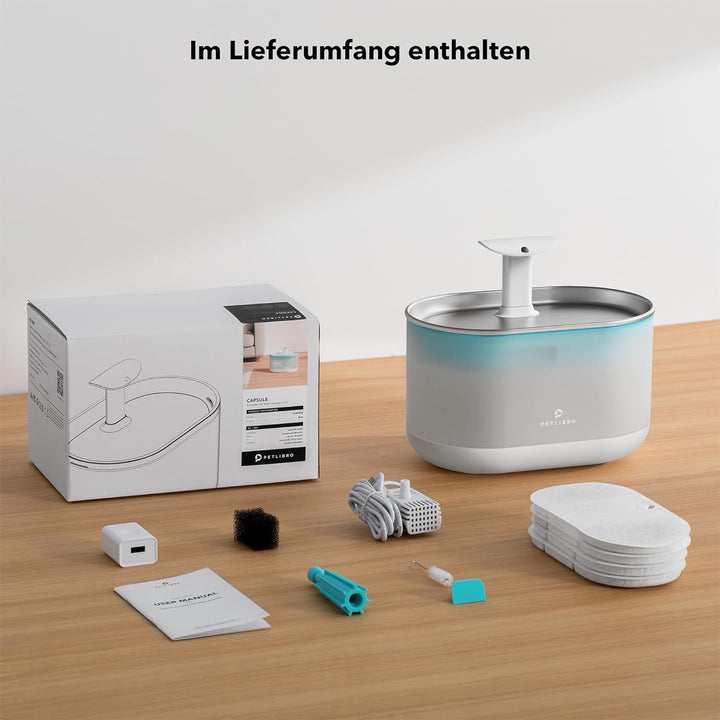 PETLIBRO Trinkbrunnen für Katze Ultraleise, 2,1L Capsule Katzenbrunnen Edelstahl für Katzen, Zwei Du