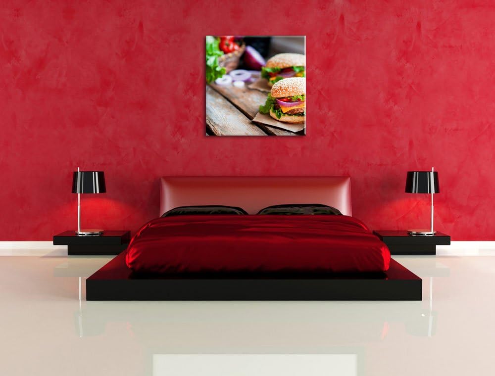 Pixxprint Leckere Burger, Format: 70x70 auf Leinwand, XXL riesige Bilder fertig gerahmt mit Keilrahm