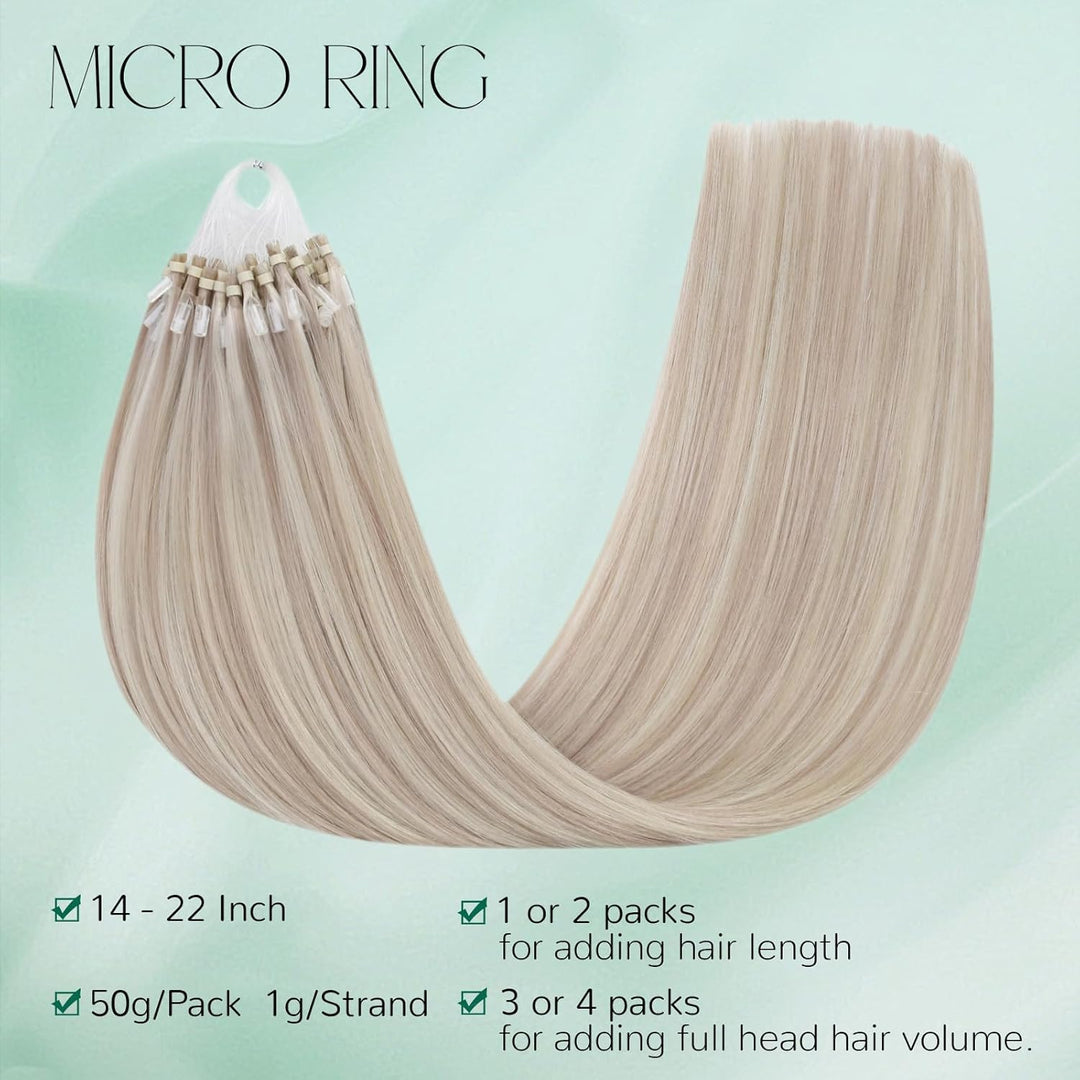 Easyouth Blond Microring Extensions Echthaar Micro Ring Extension Aschblond Mix Gelbblond Microring