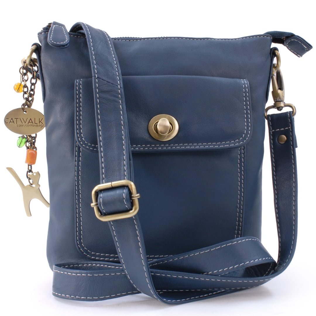 Catwalk Collection Handbags - Leder - Umhängetasche/Schultertasche - LAURA Blau, Blau