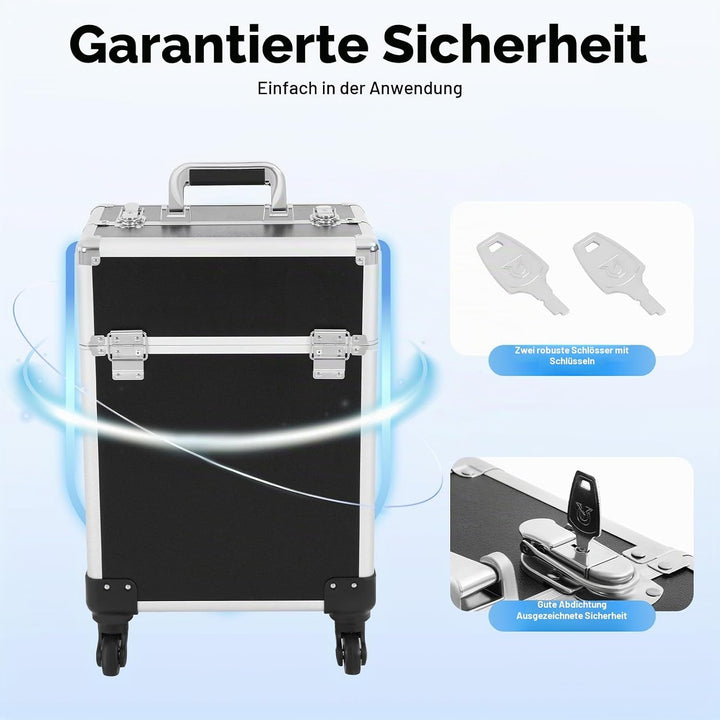 ACROSSPART Kosmetikkoffer Trolley, 3-in-1 Schminkkoffer mit Faltbares Tablett und Rädern, Multifunkt