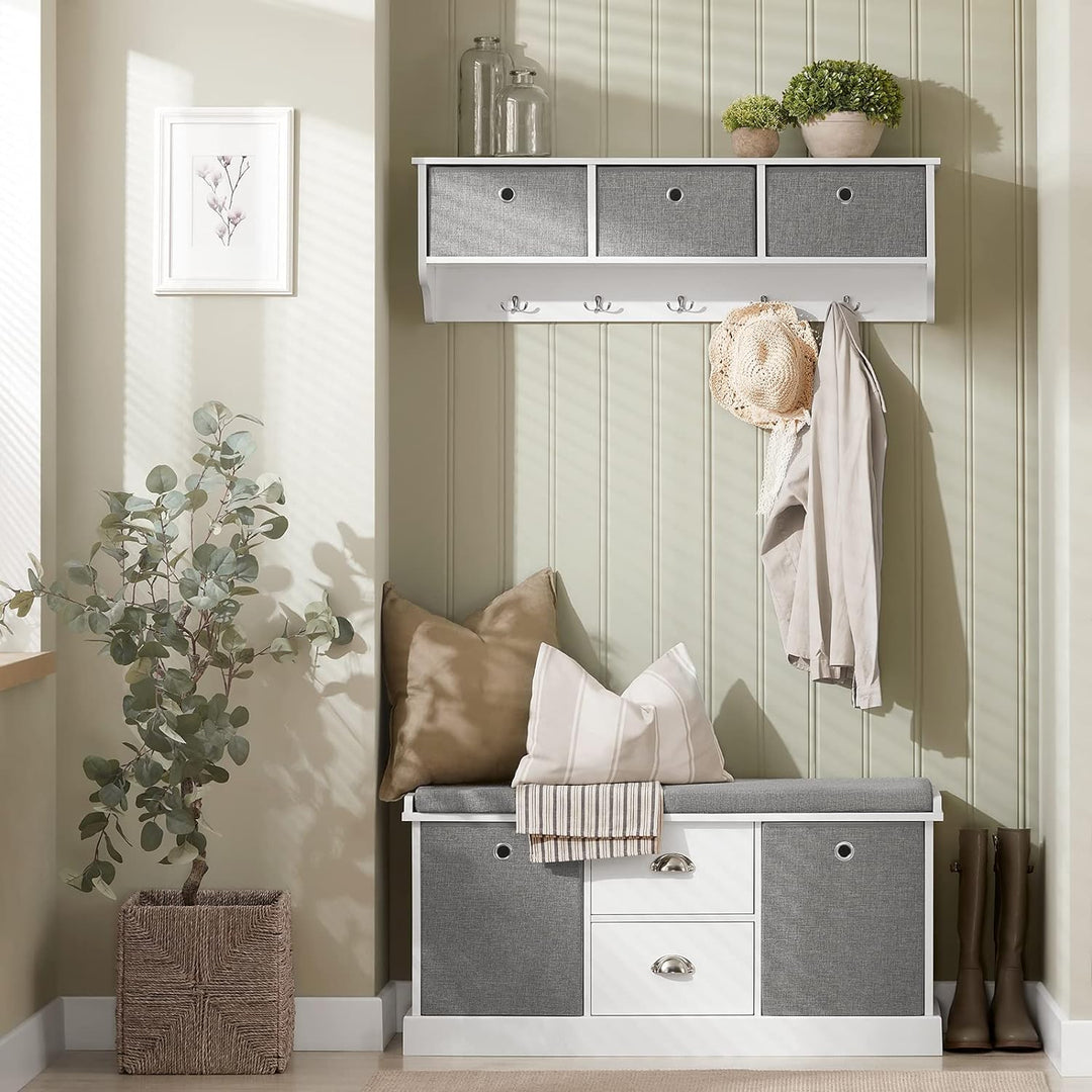 SoBuy Wandgarderobe-Set Flurset Flurmöbel Schuhbank mit Sitzfläche Flurgarderobe FSR66-HG+FRG282-W