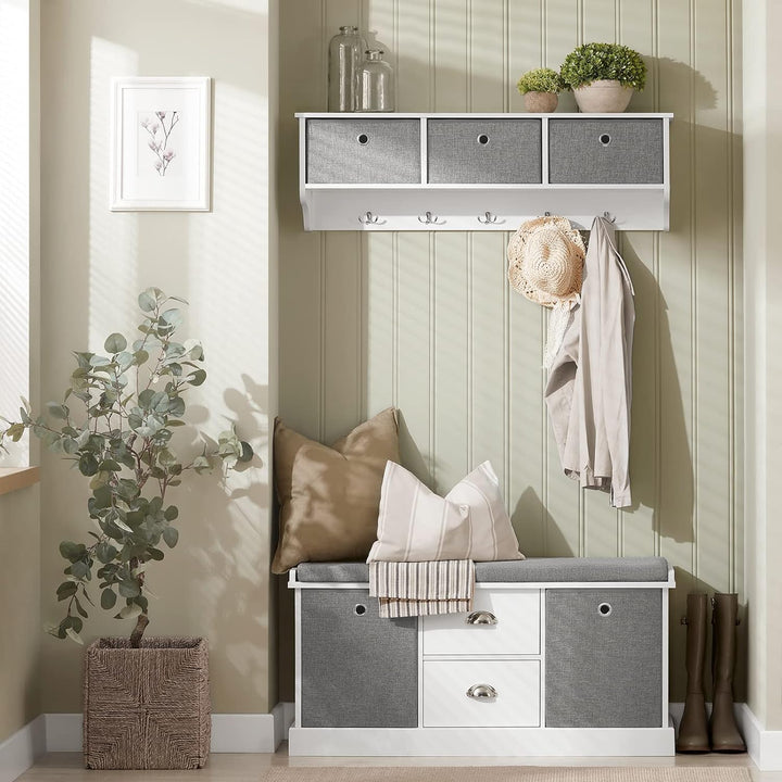 SoBuy Wandgarderobe-Set Flurset Flurmöbel Schuhbank mit Sitzfläche Flurgarderobe FSR66-HG+FRG282-W