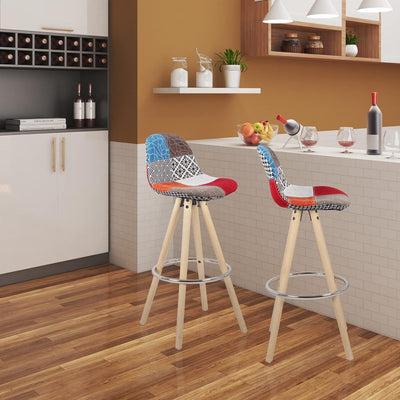 WOLTU® 2 x Barhocker 2er Set Barstuhl aus Leinen Holzgestell mit Lehne + Fussstütze Design Stuhl Küc