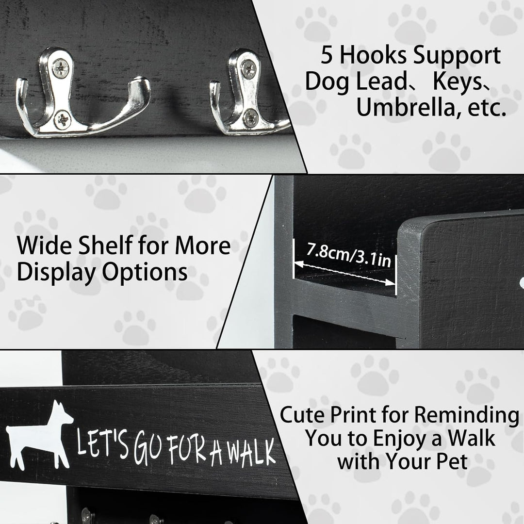 Hundegarderobe mit Ablage, Hundeleinenhalter Wand, Schwarz, Schwarz